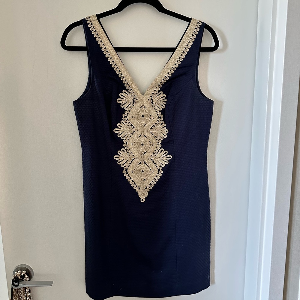 Lilly Pulitzer shift dress - size 6 - navy & gold